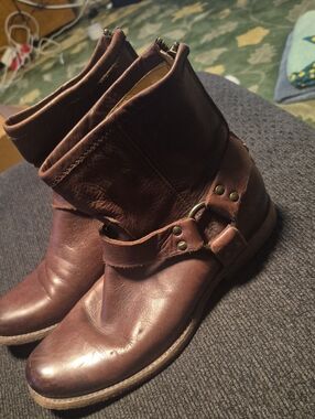 Frye Brown Leather Harness Ankle Boots